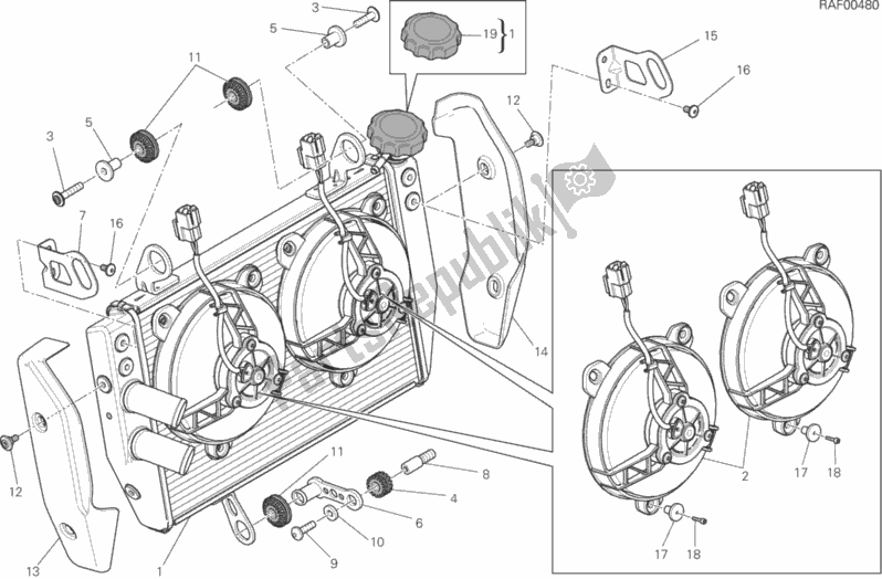 Todas as partes de Refrigerador De água do Ducati Hypermotard 939 2018